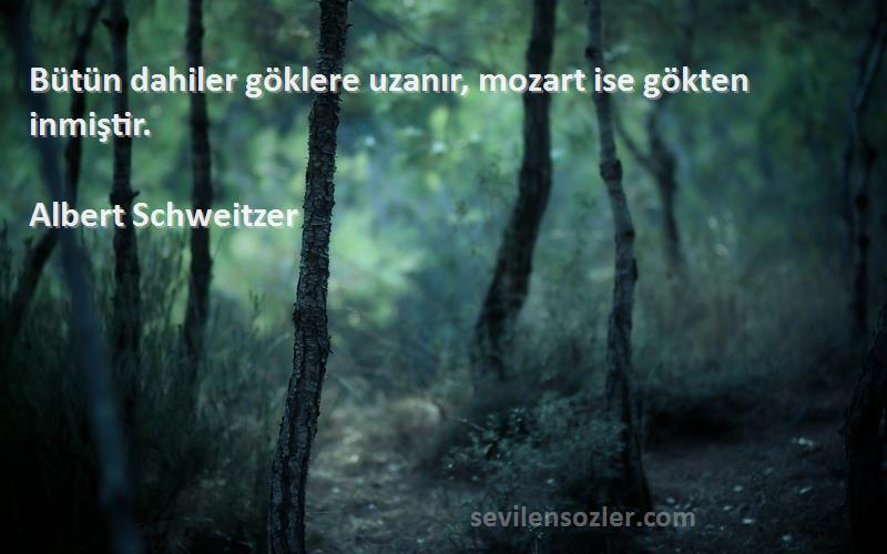 Albert Schweitzer Sözleri 
Bütün dahiler göklere uzanır, mozart ise gökten inmiştir.