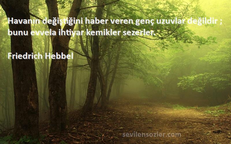 Friedrich Hebbel Sözleri 
Havanın değiştiğini haber veren genç uzuvlar değildir ; bunu evvela ihtiyar kemikler sezerler.