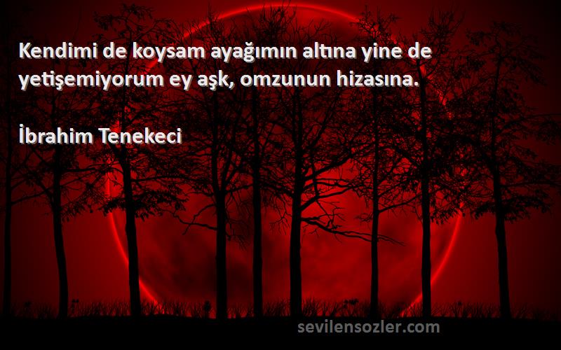 İbrahim Tenekeci Sözleri 
Kendimi de koysam ayağımın altına yine de yetişemiyorum ey aşk, omzunun hizasına.