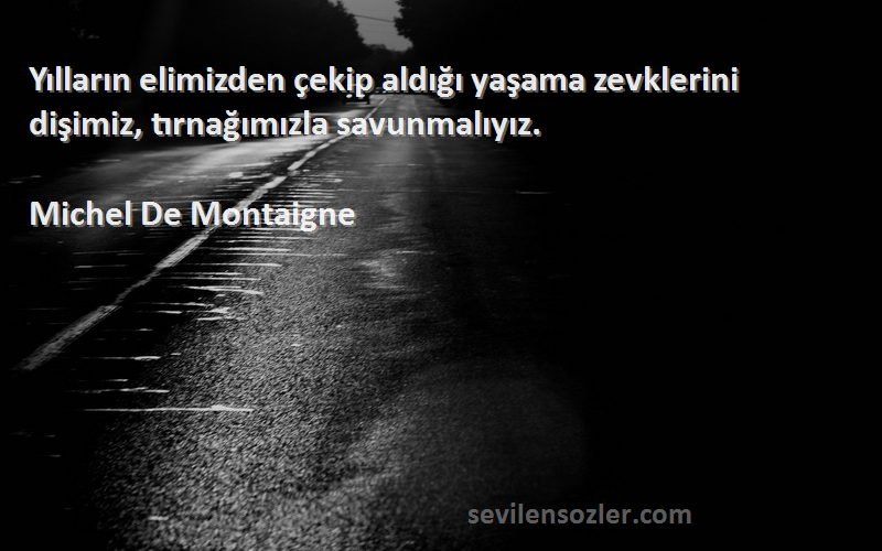 Michel De Montaigne Sözleri 
Yılların elimizden çekip aldığı yaşama zevklerini dişimiz, tırnağımızla savunmalıyız.