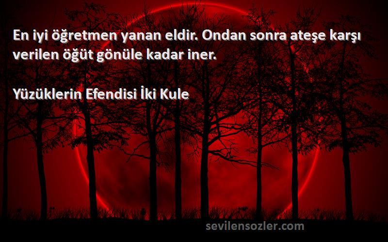 Yüzüklerin Efendisi İki Kule Sözleri 
En iyi öğretmen yanan eldir. Ondan sonra ateşe karşı verilen öğüt gönüle kadar iner.