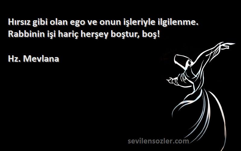 Hz. Mevlana Sözleri 
Hırsız gibi olan ego ve onun işleriyle ilgilenme. Rabbinin işi hariç herşey boştur, boş!