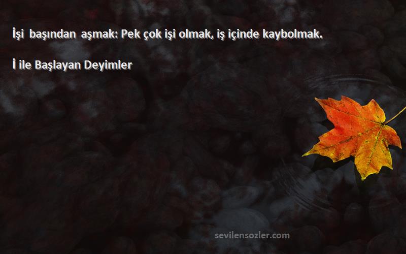 İ ile Başlayan Deyimler Sözleri 
İşi başından aşmak: Pek çok işi olmak, iş içinde kaybolmak.