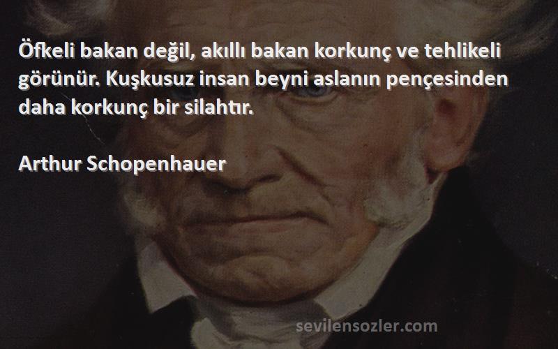 Arthur Schopenhauer Sözleri 
Öfkeli bakan değil, akıllı bakan korkunç ve tehlikeli görünür. Kuşkusuz insan beyni aslanın pençesinden daha korkunç bir silahtır.
