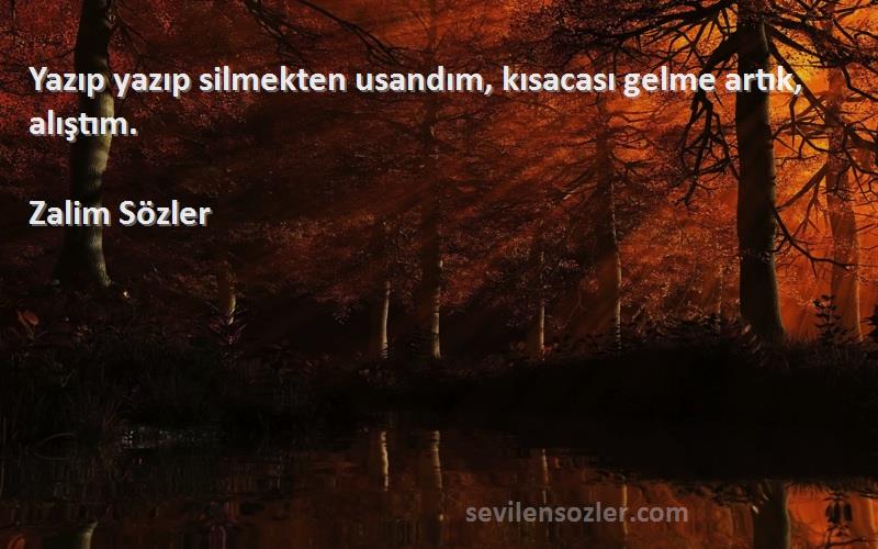 Zalim Sözler Sözleri 
Yazıp yazıp silmekten usandım, kısacası gelme artık, alıştım.
