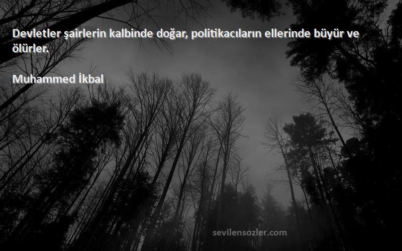 Muhammed İkbal Sözleri 
Devletler şairlerin kalbinde doğar, politikacıların ellerinde büyür ve ölürler.