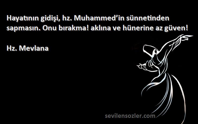 Hz. Mevlana Sözleri 
Hayatının gidişi, hz. Muhammed’in sünnetinden sapmasın. Onu bırakma! aklına ve hünerine az güven!