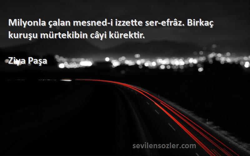 Ziya Paşa Sözleri 
Milyonla çalan mesned-i izzette ser-efrâz. Birkaç kuruşu mürtekibin câyi kürektir.